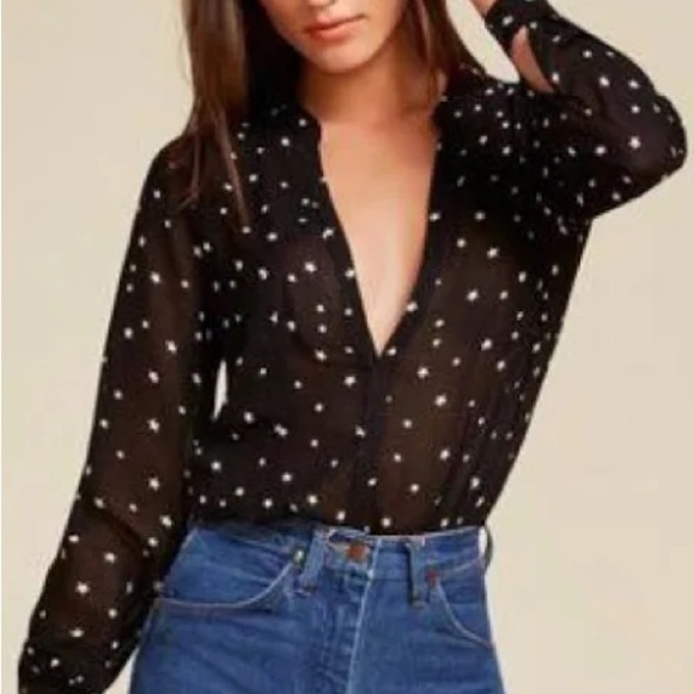 Reformation Black Star Pattern Blouse - image 2